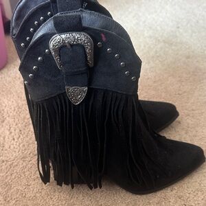 Stylish Black Fringe Ankle Booties